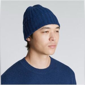 Everlane Men’s Cashmere Wool Blend Ribbed Cuffed Beanie Hat Blue One Size Casual